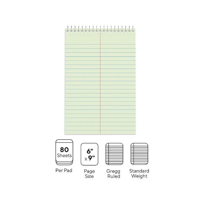Staples Green Paper Steno Pads, Gregg Ruled, 6"" x 9"", 12/Pack - Image 2